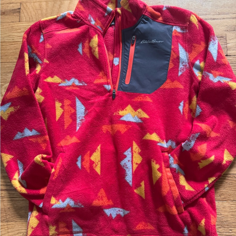 Eddie Bauer Red and Gray Fleece Pullover